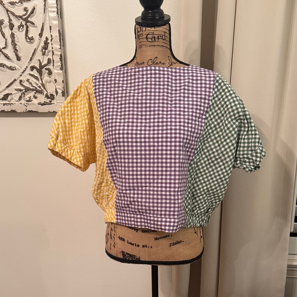 Mardi Gras Gingham Patchwork Top